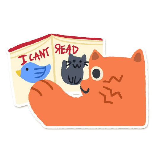 I can't read Orange Cat Vinyl Sticker - Maofriends