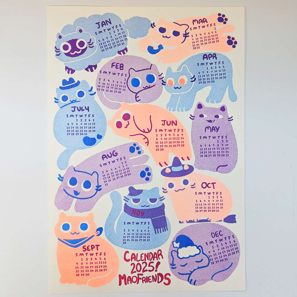 2025 Maofriends Calendar Cat print - Maofriends