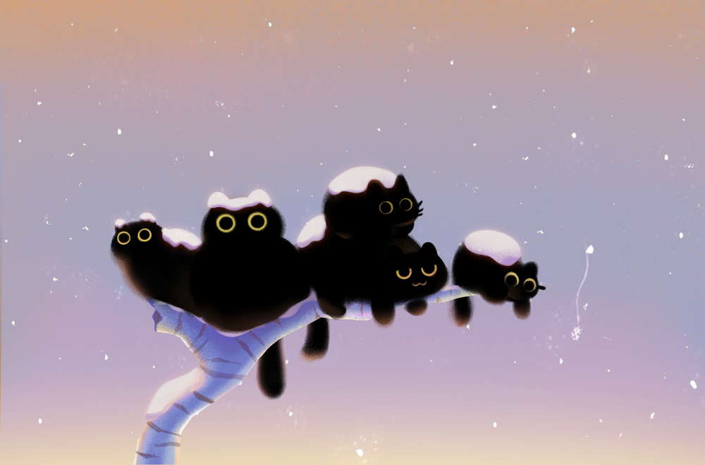 Morning Black Crow Cats Kitty Card - Maofriends