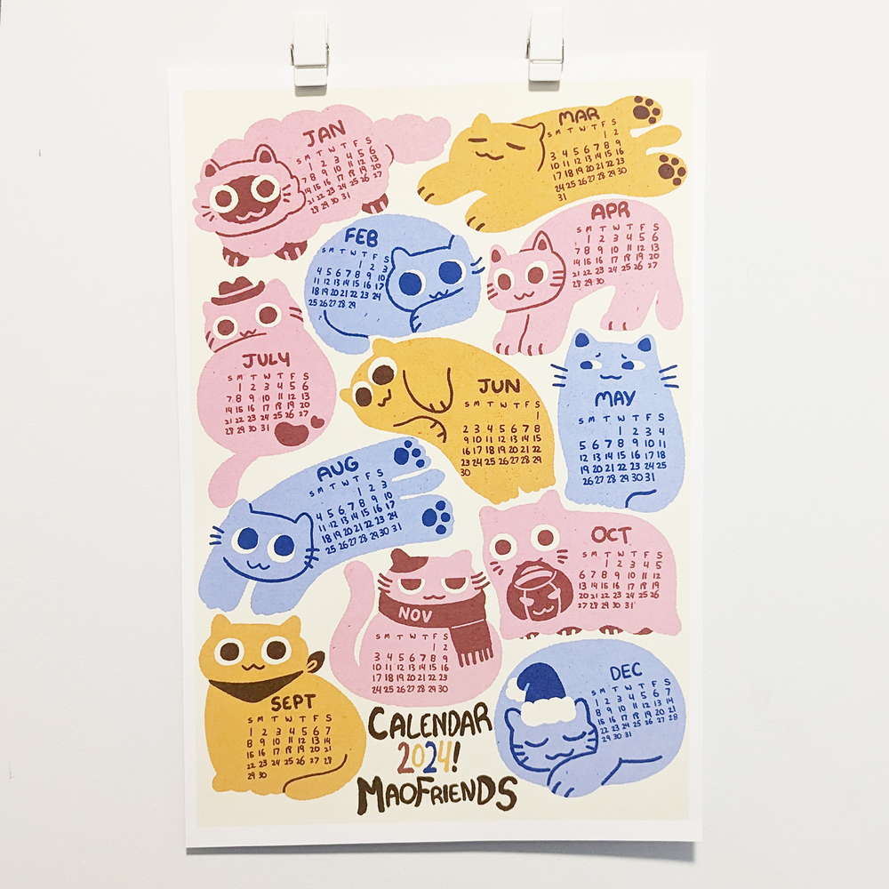 2024 Maofriends Calendar Cat print - Maofriends