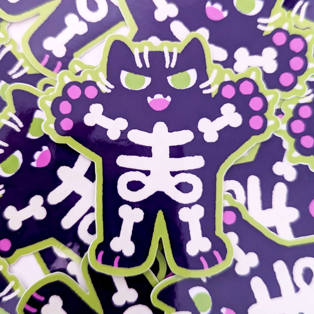 Skeleton Halloween Cat Vinyl Sticker - Maofriends
