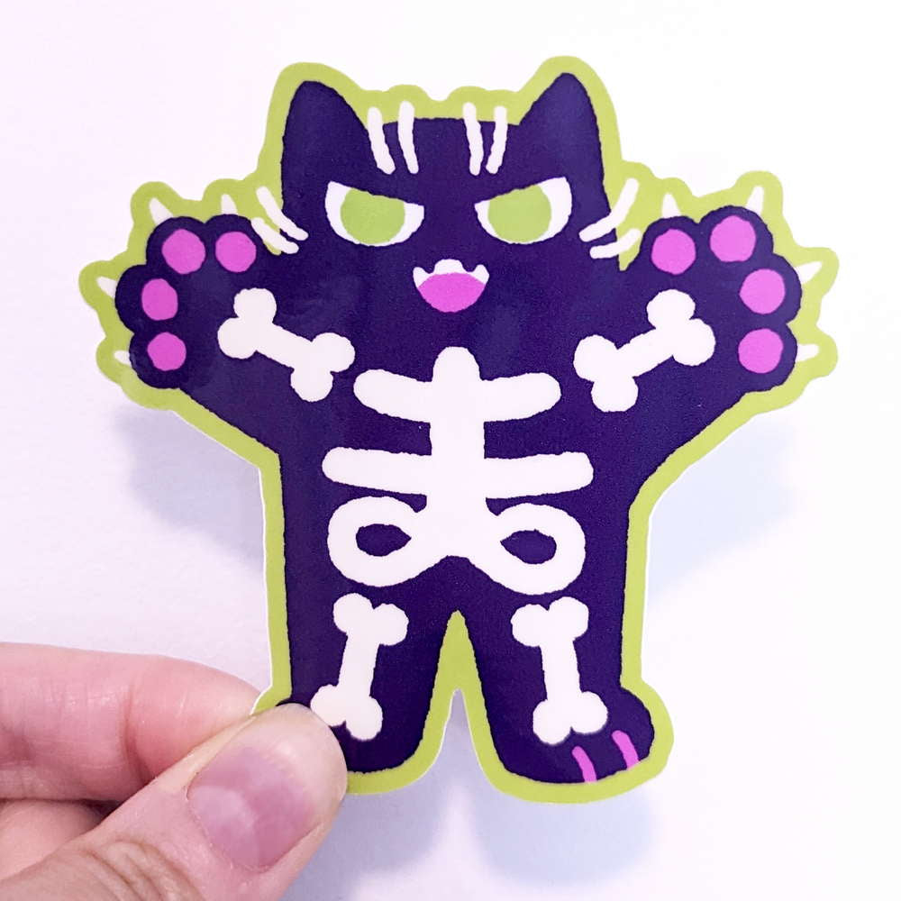 Skeleton Halloween Cat Vinyl Sticker - Maofriends