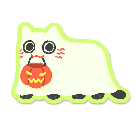 Ghost trick or treat Halloween Cat Vinyl Sticker - Maofriends