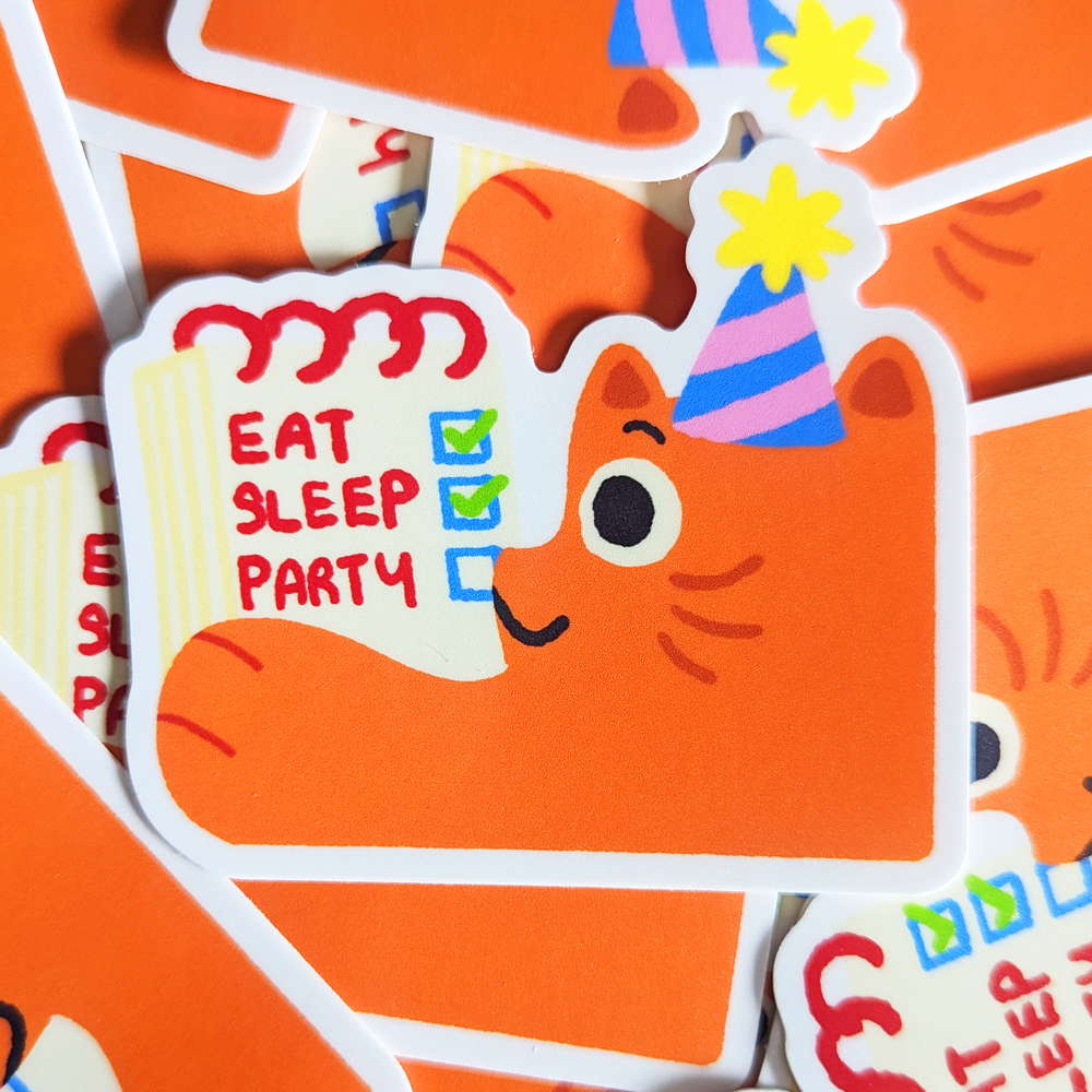 Orange Cat Party Checklist Vinyl Sticker