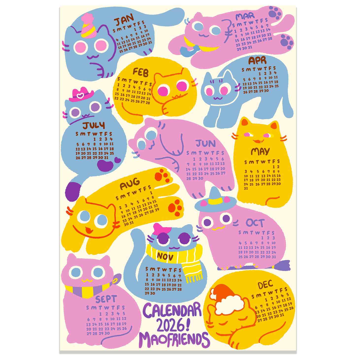 2026 Maofriends Calendar Cat print