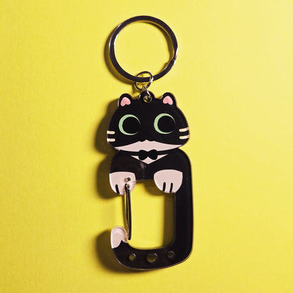Black Tuxedo Cat Carabiner Keychain