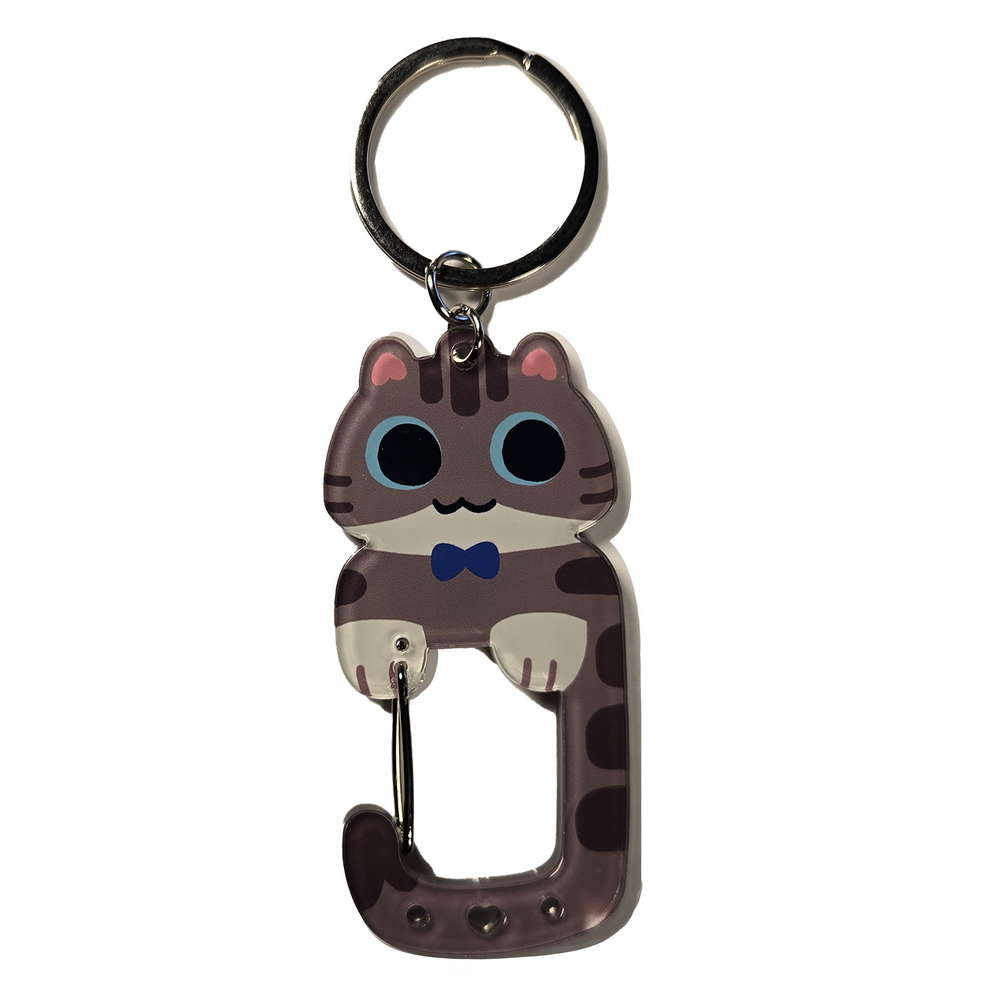 Grey Tabby Cat Carabiner Keychain