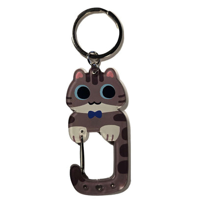 Grey Tabby Cat Carabiner Keychain