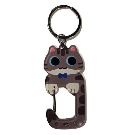Grey Tabby Cat Carabiner Keychain