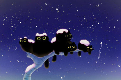 Night Time Black Crow Cats Kitty Card - Maofriends