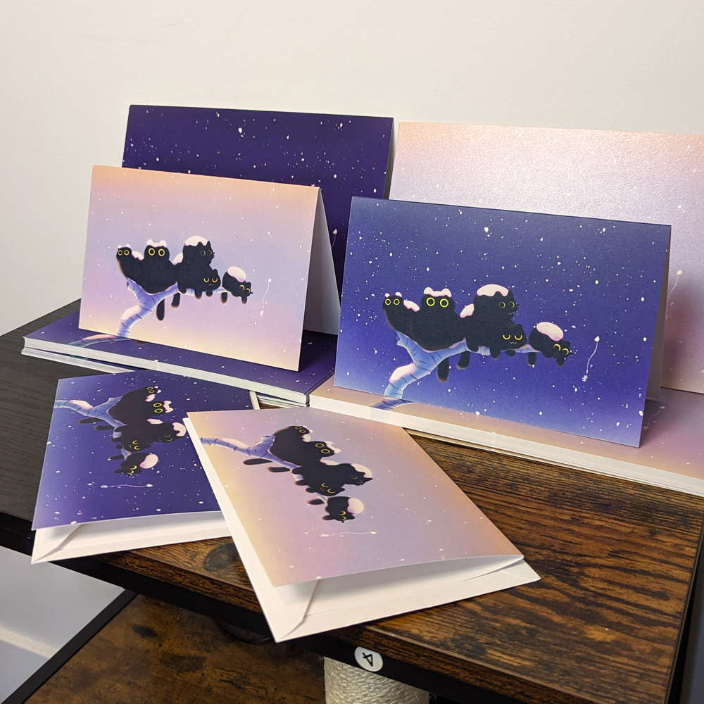 Night Time Black Crow Cats Kitty Card - Maofriends