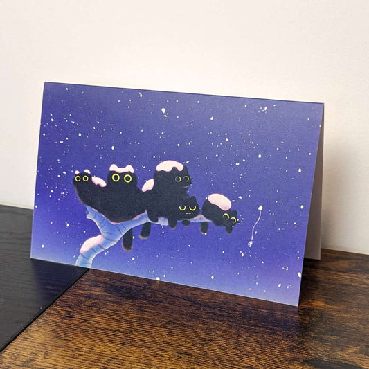 Night Time Black Crow Cats Kitty Card - Maofriends