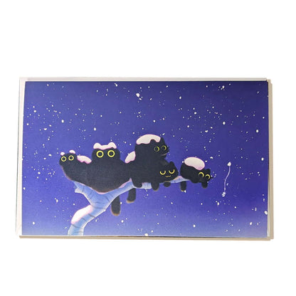 Night Time Black Crow Cats Kitty Card - Maofriends