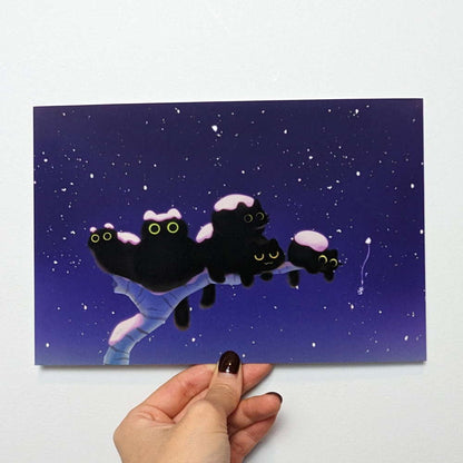 Night Time Black Crow Cats Kitty Print - Maofriends