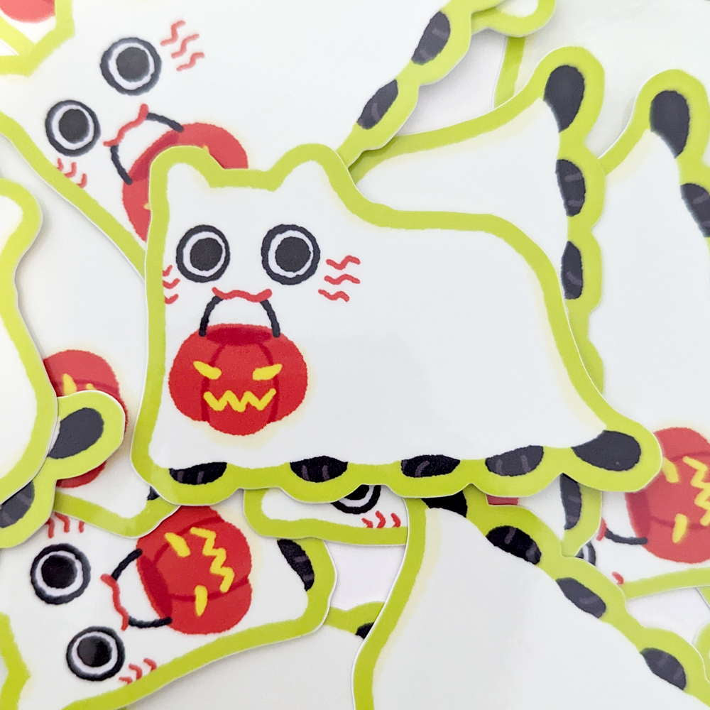 Ghost trick or treat Halloween Cat Vinyl Sticker - Maofriends