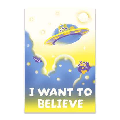 I Want to Believe Alien Cat Riso Print