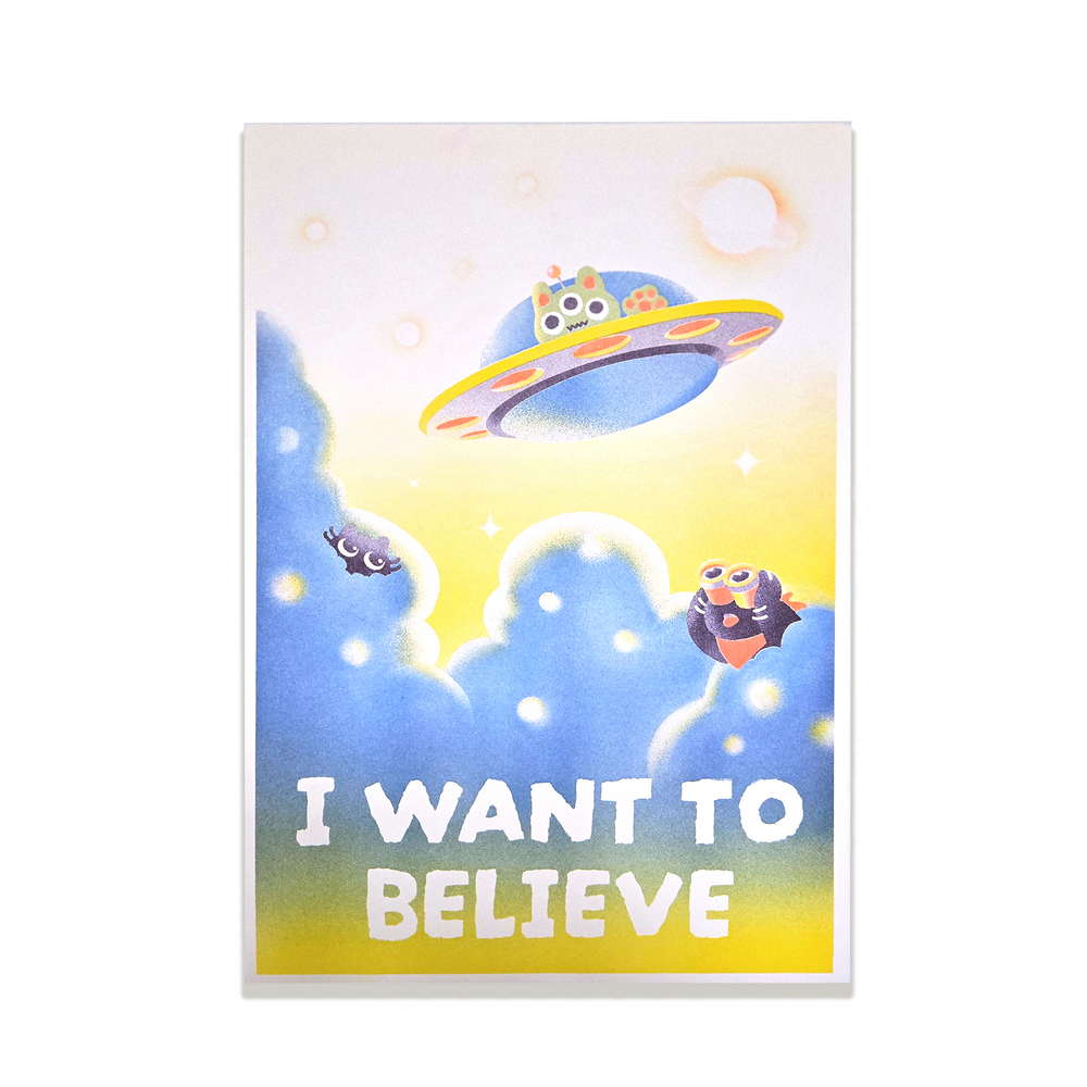 I Want to Believe Alien Cat Riso Print
