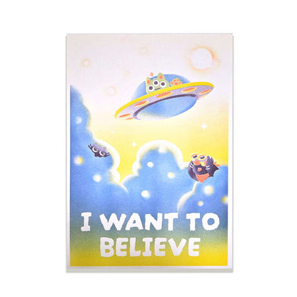 I Want to Believe Alien Cat Riso Print