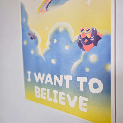 I Want to Believe Alien Cat Riso Print