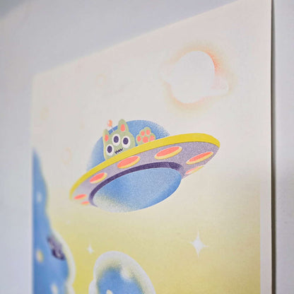 I Want to Believe Alien Cat Riso Print