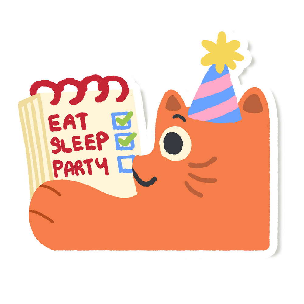 Orange Cat Party Checklist Vinyl Sticker