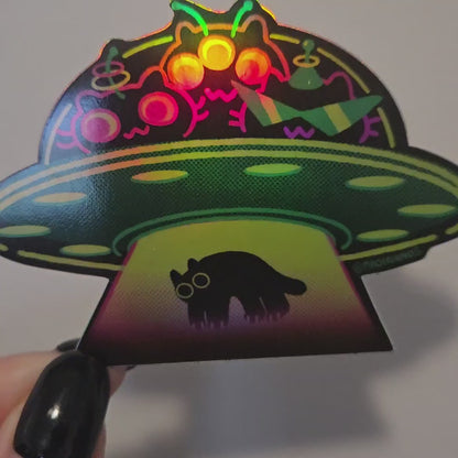 Holographic Alien Cat Vinyl Sticker