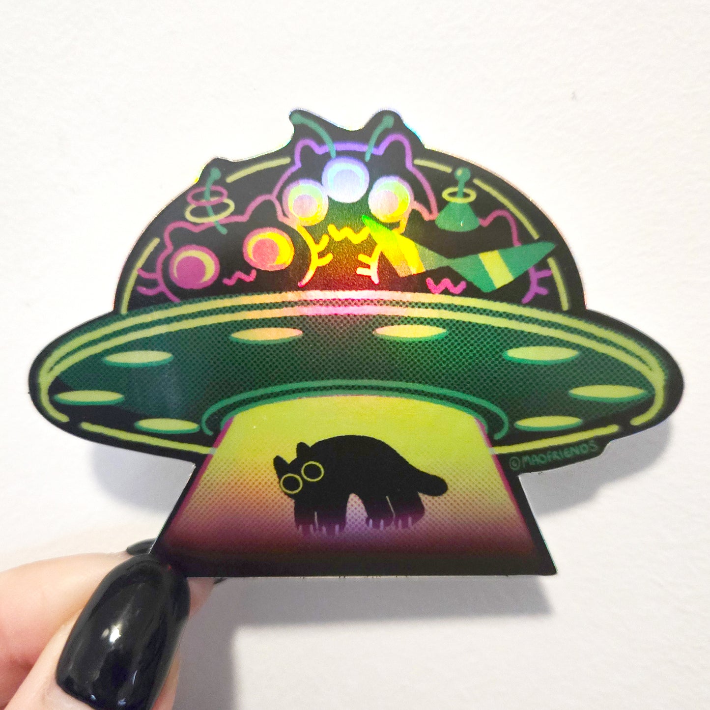 Holographic Alien Cat Vinyl Sticker